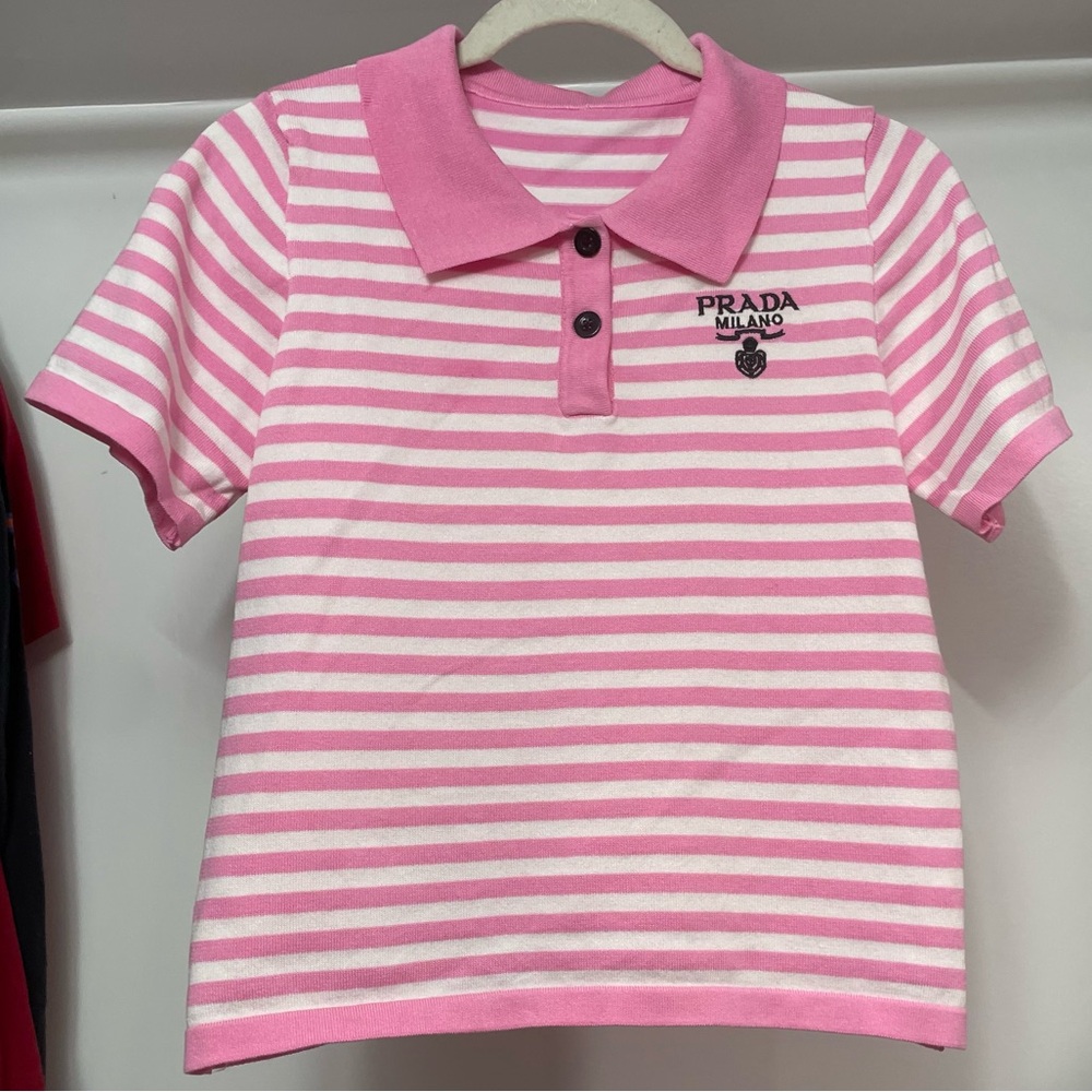 Pink & White Prada Polo Top